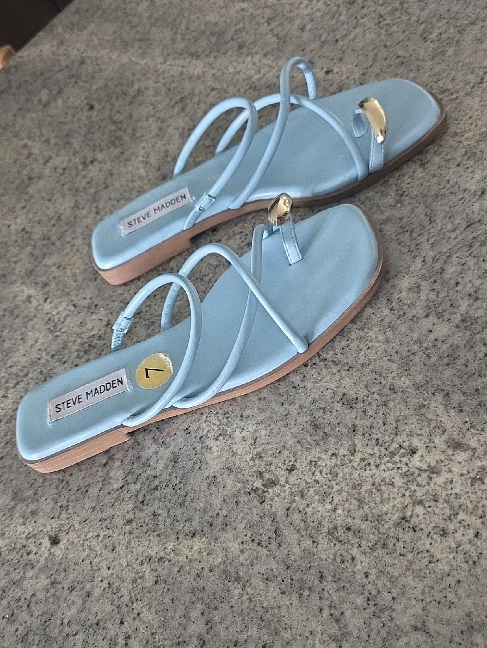 Steve Madden Pale Blue Strappy Toe-Loop Sandals with Gold Accent - Picture 3 of 5